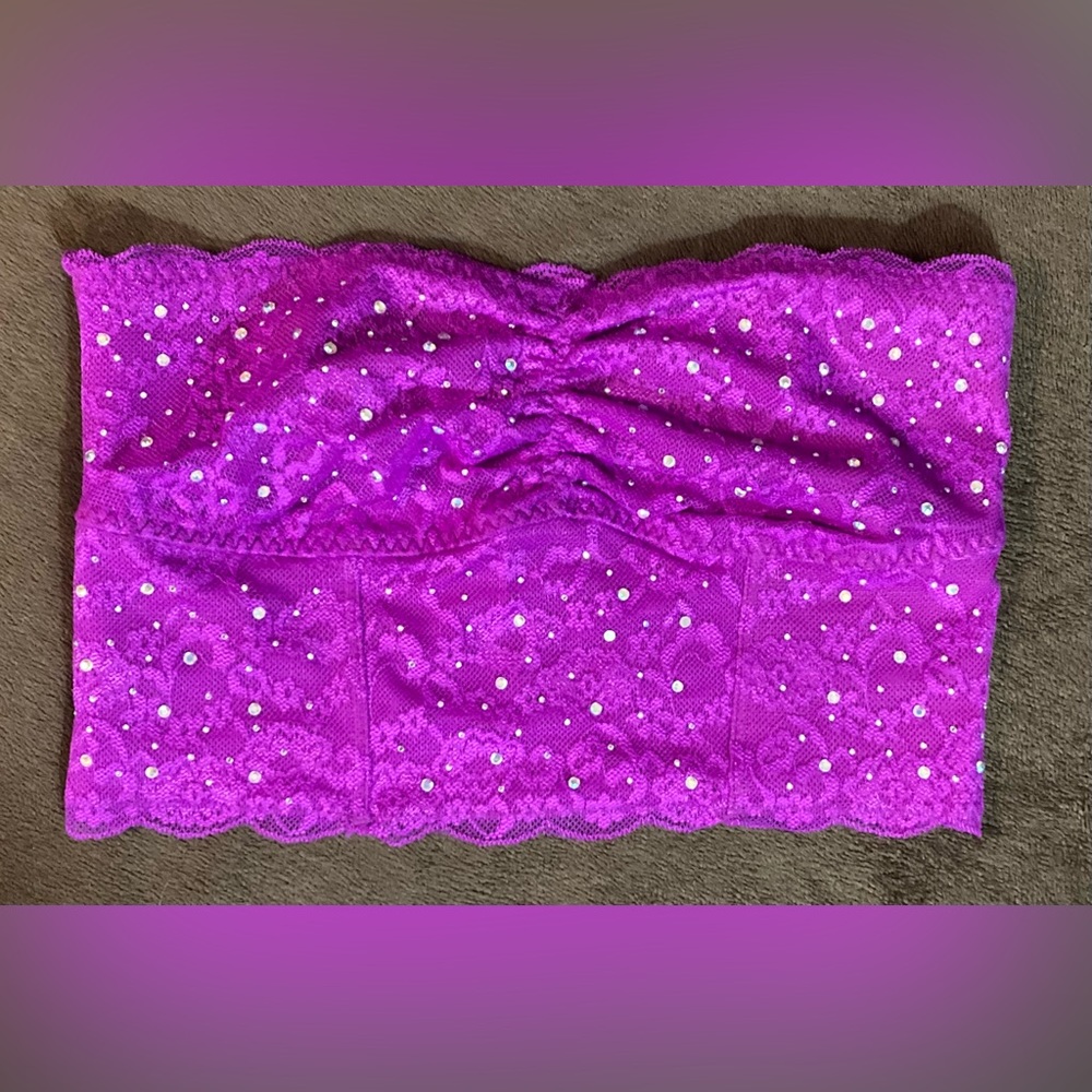 PINK Victoria’s Secret Purple Lace Bandeau Size Small. IridescentRhinestone NWOT